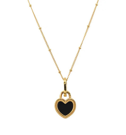 2-in-1Jade Heart Necklace -Black